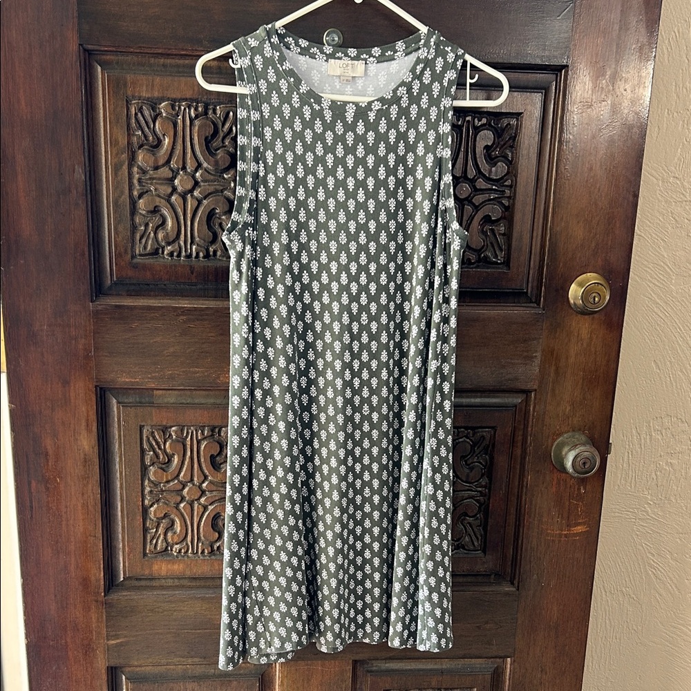 Olive Green Patterned Sleeveless Dress